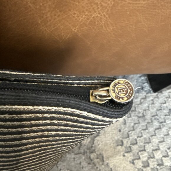 Eric Javits Stripe Black & Beige Straw Leather Tote Handbag - Picture 6 of 12